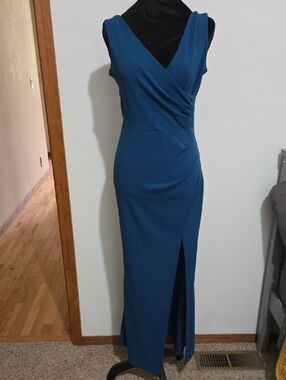 Sleeveless Teal Wrap Maxi Dress with Front Slit